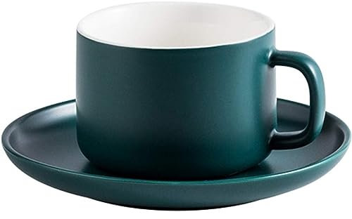 VollfitYYu Juego de tazas de café de cerámica de 230 ml, taza de capuchino con platillo, porcelana mate, juego de tazas de café, taza de té, regalo (verde)