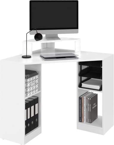 IDMarket - Bureau d'angle Harry Blanc Gain de Place Bureau Informatique avec rangements