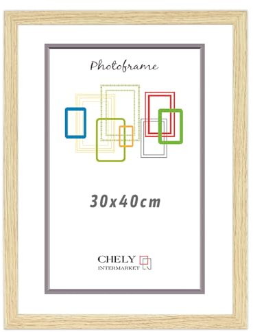 CHELY INTERMARKET MOD-254 Marco Fotos Madera Haya 30x40cm Estilo Acabado minimalista Decorativo Cuadro Horizontal Vertical Cristal Moldura Ancha Color Haya Decoración