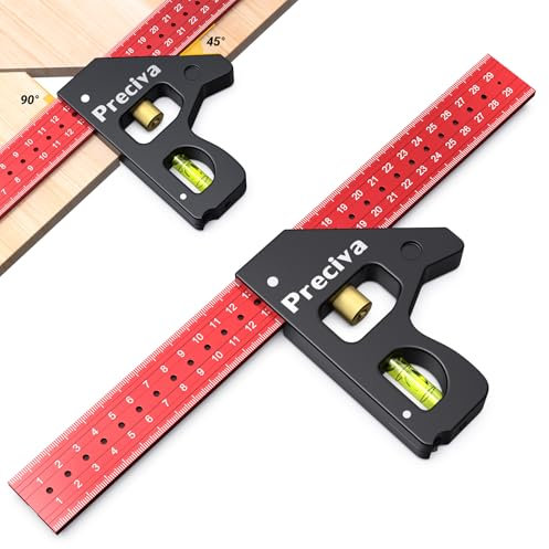 Preciva Escuadra Combinada de Carpintero, Regla Métrica con Orificios y Ranuras de Posicionamiento, Herramienta de Medición Profesional para Carpintería
