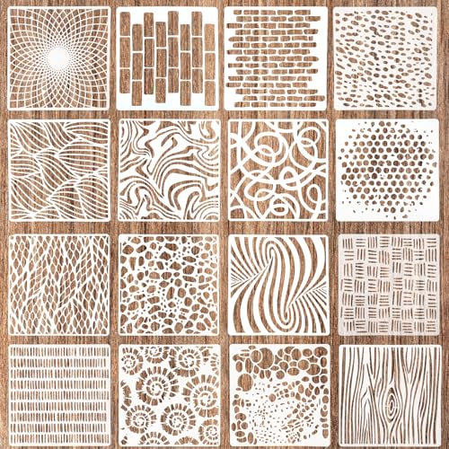 cobee Textilgestaltung Schablonen, 16 Stück Wandgestaltung Malen Wiederverwendbare Zeichenschablone Kleine Waschbar Schablone 15 X 15 Cm Auf Holz Und Wänden (Weiß 2)