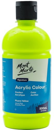 MONT MARTE Signature Peinture acrylique jaune fluo, 500 ml, finition semi-mate, convient pour toile, bois, tissu, cuir, carton, papier, MDF et travaux manuels