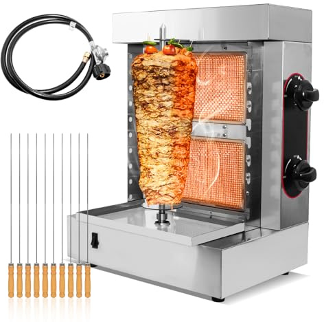Innovative 2-Burner Shawarma Grill Machine - Professional Rotisserie for Kebabs, Gyros, & Tacos Al Pastor - Includes 10 Premium Stainless Steel Skewers