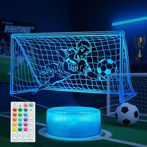 POSSHE Football Gift, 3D Night Light, 16 Colors Changing, Remote Control with Timer, RGB Flashing Mode and Dimmable, Football Lamp for Christmas Birthday Decor