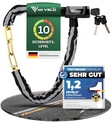 MIVELO Cykellås, kedjelås, hög säkerhet, 100 cm lång, cykellås, 8 mm, härdat stål, perfekt för elcykel, MTB och vägcykel (med nyckel och LED-belysning)