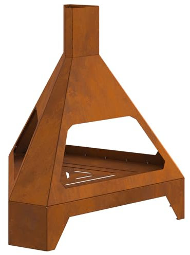 vidaXL Chimenea Rústica de Leña en Acero Inoxidable, Triangular, Ideal para Calentar Balcones y Jardines. Fuente de Calor para el Balcón, Hogar Portátil Resistente a la Corrosión para el Patio.