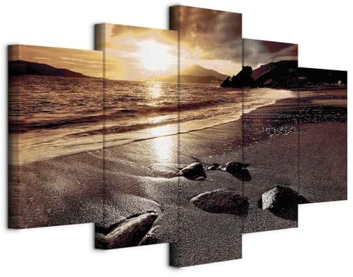 B&D XXL B&D - Quadro Acustico Paesaggio Oceano 200x100 cm 5 Pezzi - Stampa su Tela Schiuma Acustica - Quadri Fonoassorbenti Decorativi Moderni - Protezione dai Rumori Camera da Letto c-B-0492-b-o