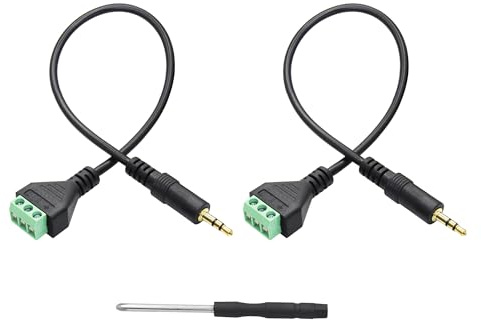 3,5 mm ljudklämblock-kabel 30 cm, förgylld – TRS-uttagskontakt 3,5 mm (stereo) till 3-polig lödfritt skruvklämuttag – adapterkabel inkl. skruvmejsel – 2 stycken