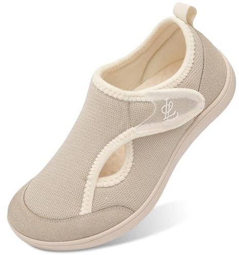 JIASUQI Slippers for Women Wide Diabetic Shoes Adjustable Arthritis Edema House Shoes Indoor Outdoor Breathable Slippers(Beige 39,Size 6)