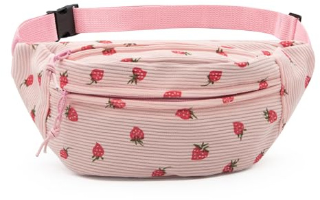 Long Keeper Sac Banane pour Femme Fille Sacoche Banane Mignon Réglable Sacs Femme Bandoulière Chic Sac Ceinture pour Voyages Course Sport (Rose Fraise)