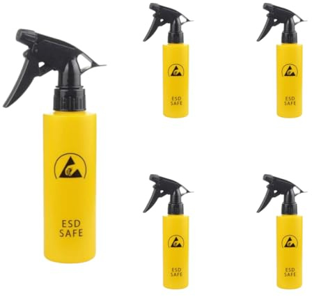 5-pack 250 ml gula ESD-sprayflaskor – EPA-säkra för lösningsmedel, fluss- och rengöringslösningar