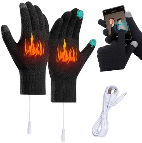 USB Heated Gloves for Men Women,Winter Warm Heated Gloves Touchscreen, Knitted Electric Thermal Glove,Warmer Mittens Knitting Typing Gloves for Cold Hands Heating Gloves for Winter Gift