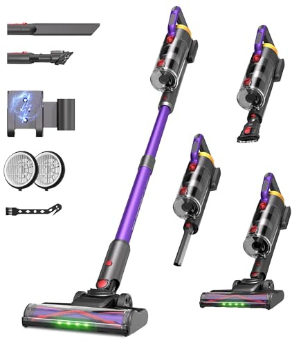 Cordless Vacuum Cleaner 48KPa/550W/65min,Stick Vacuum Cleaner with Anti-Tangle Brush for Home Use,LED Display,Powerful Self-Standing Stick Vacuum,Ultra Quiet,for Carpets,Hard Floors,and Pet Hair,UV2