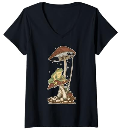 Mujer Camiseta mágica Frogcore - Fungi Toad y Cottage Frog Dreams Camiseta Cuello V