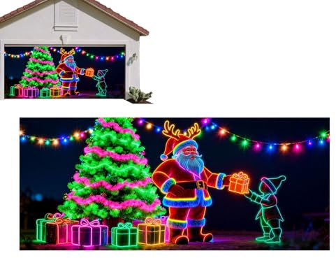 Générique Bannère housse porte Garage Natale,toile de 2D Plate Fluorescente Activée à UV - Grande striscione tela porta Garage Natale | pour Interni Party Portico Parete Portale Giardino Fotografia