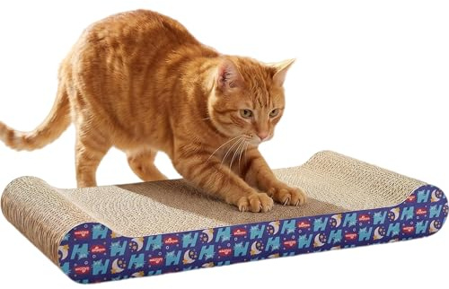 Cat Scratching Board with Catnip, Corrugated Cardboard Scratcher, Blue, 44 x 7 x 20.5 cm, Medium, 1 Pack