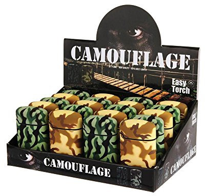 ACCENDINO EASY TORCH TURBO CAMOUFLAGE ANTIVENTO A GAS RICARICABILE VARI COLORI