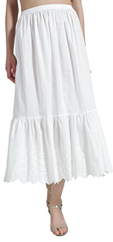 BEAUTELICATE Femme Jupon en Pur Coton avec Dentelle sous Jupe sous Robe Fond De Jupe Léger Frais Antistatique A-Ligne De Fille Été Midi Longue Ivoire Noir Crème