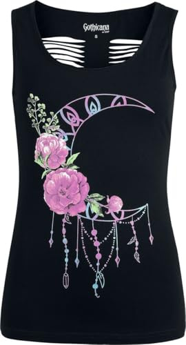 Gothicana by EMP Mujer Top Negro con Estampado y Recortes L