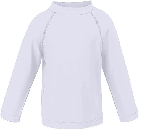 LACOFIA Kinder Badeshirt Jungen Langarm Schwimmshirt Sonnenschutz Kinder Rashguard Schnelltrocknendes Badebekleidung Weiß 7-8 Jahre/122-128