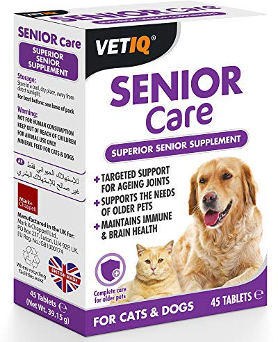 VETIQ Senior Care Supplement For Cats & Dogs, Health Support For Senior Pet's Joints & Maintains Immune & Brain Health, 45 Tablets (Pack of 1)