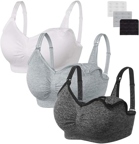 HBselect 3 Pack Women's Nursing Bra Wireless Seamless Maternity Breastfeeding Bralette With Removable Pads and Extenders