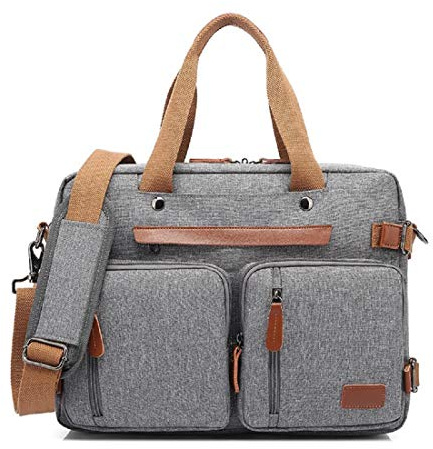 Cicilin Convertible Backpack Messenger Bag Shoulder Bag Laptop Case Handbag Business Briefcase Multi-Functional Travel Rucksack 15.6 Inch (Nylon, Grey)