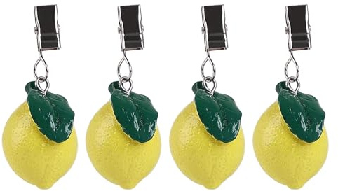 TwoFish Home Set of 4 Lemon Tablecloth Clamps Lemon Handicraft Tablecloth Clips Pack of 4