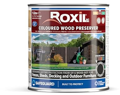 Roxil Lasure Préventive Bois 1L – Ébène – Intérieur & Extérieur – Protection Contre Pourriture, Champignons, Larves & Termites