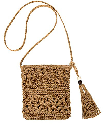 Aucuu Strohtasche Damen Stroh Umhängetasche Vintage Strandtasche mit Quaste Strand Stroh Handtasche Crossbody Tasche für Damenreisen und Urlaub