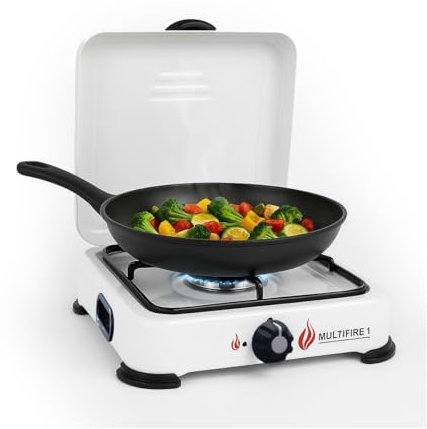 INTEC - Cocina de gas portátil de 1 quemador 1500W Cocina de gas butano o propano Tapa lacada blanca