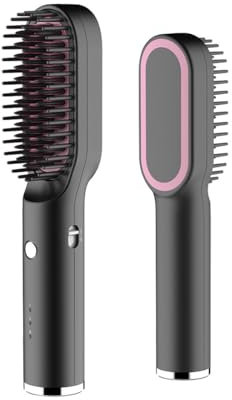 ABHI Ionisch Haarglätter Kamm Kabelloser mit 3 Ebenen Einstellbar Temperatur Verbrühungsschutz Tragbarer Glätteisen Styler USB C Wiederaufladbar Elektrischer Lockenstäbe Glättbürste - Schwarz