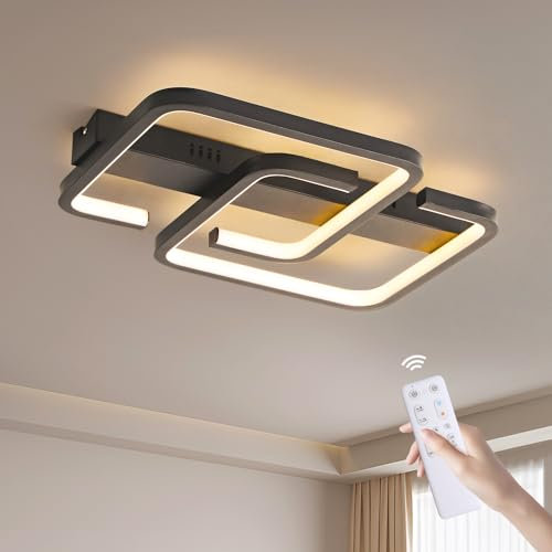 SENFAY Modern LED Deckenleuchte Schlafzimmer Dimmbar, Wohnzimmer Deckenlampe Schwarze Mit Fernbedienung, 36W Schlafzimmerlampe decke Mit Memory Funktion, 3000K-6500K Wohnzimmerlampe, Bürolampe, L45cm