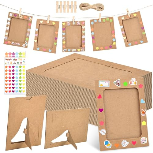 Heitu Kraft Paper Photo Frame 4x6-140Pcs Kraft Paper Photo Frames Set, Cardboard Picture Frames with Clips and Strings, DIY Wall Decor for Home, Party, Office