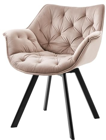 Riess Ambiente Drehbarer Stuhl The Dutch Comfort Greige Champagner Samt mit Armlehnen Modern Design Esszimmerstuhl Küchenstuhl Samtstuhl Esstischstuhl