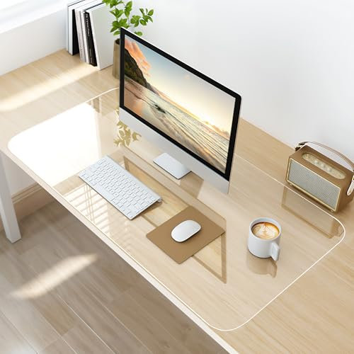 NATRKE Alfombrilla de Escritorio Transparente, 60x30 cm Protector de Escritorio PVC, 1.5 mm Estera de Escritura Antideslizante e Impermeable, Tapete de Escritorio para Ordenador para Oficina/Hogar
