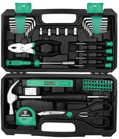 DEKO Tool Kit Set Box 62 Piece Home Repair DIY Tools Basic Hand Toolbox Sets for Home (Green)