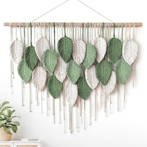 Grande tenture murale en macramé, tapisserie en macramé à feuilles bohèmes, décoration murale tissée à la main, art mural bohème chic, décoration d'intérieur for chambre à coucher, salon, crèche, bure
