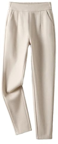 Pantaloni invernali da donna in lana a vita alta con elastico in vita a spina di pesce pantaloni harem ispessiti, Albicocca, XL