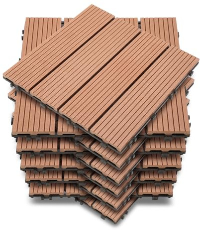 Ollewiellan 110 piastrelle per terrazze in WPC, 30 x 30 cm, per balcone, piastrelle da giardino con sistema a clic, per terrazze, per terrazze, 10 m², colore marrone
