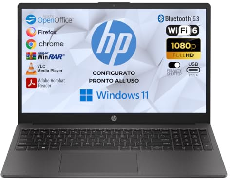 HP 250 G10, Notebook Display 15.6'' FHD, Intel Core i5-1334u 10 Core, Ram 16GB, SSD M.2 NVMe 512GB, Pc Portatile Windows 11, Utility Gratuite