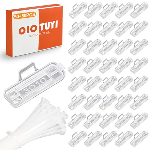 OioTuyi 50 stycken kabeletiketter, set med buntband av nylon, vattentät kabelmärkning och märkning för alla kabeltyper (vit/transparent)