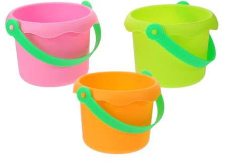 Milisten Cubos De Playa De Plástico 3 Piezas para Niños Pequeños Conjunto De Cubos De Arena Portátil Colores Rosa Verde Amarillo Juguetes Creativos para Actividades Familiares Playa