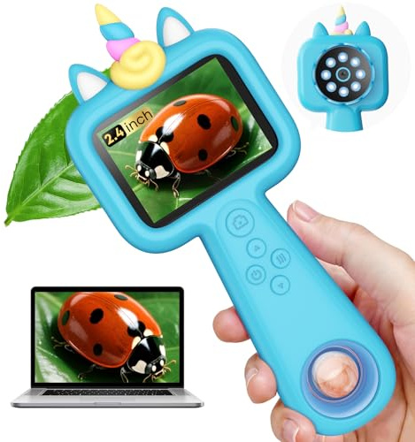 Pocket Microscope for Kids, 2.4 Screen 600X Portable Digital Microscope Handheld, STEM Educational Science Kit Toys for Age 3 4 5 6 7 8 9 10 11 12 13 Years Old Kids Christmas Birthday Gifts