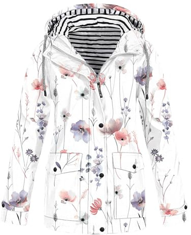 Mrat Women's Waterproof Jackets Lightweight Windproof Coat with Hooded Ladies Outdoors Packable Functional Raincoat Active Sportswear Jackets Floral Print Jacket Sun Protection Hiking Climbing 8-22