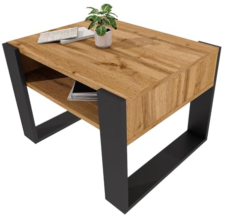 möbelkap Couchtisch 65×53.6 cm – Wohnzimmertisch aus Holzwerkstoff, Stabiler & moderner Kaffeetisch mit zusätzlicher Ablagefläche – Beistelltisch, Eiche Wotan/Schwarz, rechteckig