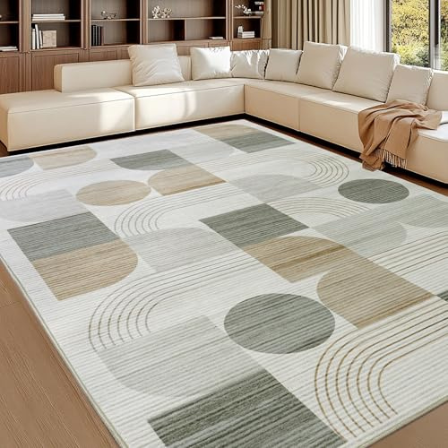 Calinline Tappeto per soggiorno, moderno motivo astratto, tappeto per soggiorno, beige, 140 x 200 cm, a pelo corto, per soggiorno, lavabile, grande tappeto di lana per camera da letto, ufficio, sala