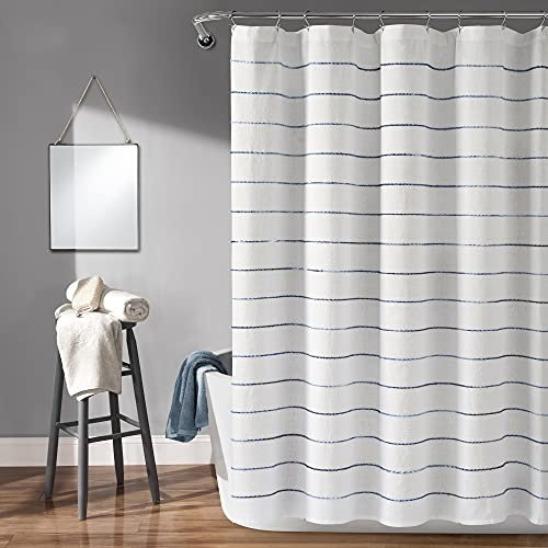 Lush Decor Ombre Stripe Yarn Dyed Cotton Shower Curtain, 72 W x 72 L, Navy & Multi - Fabric Shower Curtains - Striped Bathroom Curtain - Farmhouse & Coastal Decor