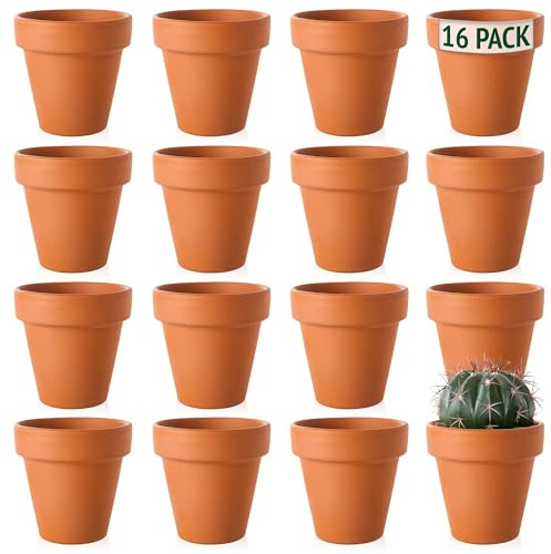 Green Thumbz Terracotta Plant Pots - 6.5cm x 16 Pack Small Plant Pots - Multi Purpose Mini Terracotta Pots for Plants, Flowers, Candle Making, and Painted Art