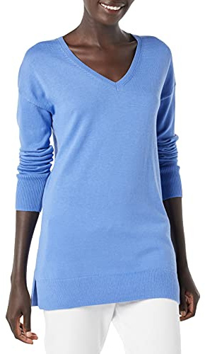 Amazon Essentials Maglione A Tunica Leggero A Maniche Lunghe Con Scollo A v (Disponibile In Taglie Forti) Donna, Blu, XL